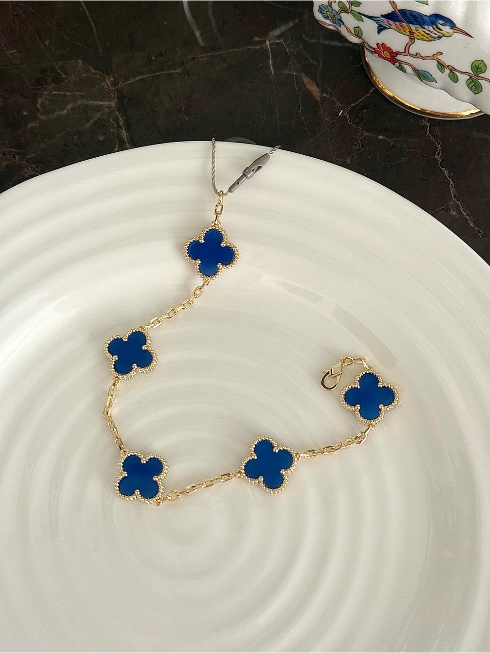 Gold-Tone Blue Clover Bracelet | Elegant Statement Jewelry